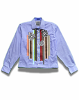Bloom Box Crop – Blue Stripe with Multicolor Ribbon & Floral Appliqué