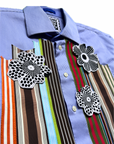 Bloom Box Crop – Blue Stripe with Multicolor Ribbon & Floral Appliqué
