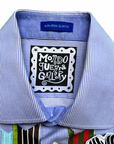 Bloom Box Crop – Blue Stripe with Multicolor Ribbon & Floral Appliqué