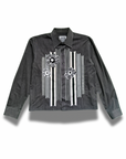 Bloom Box Crop – Charcoal Stripe with Black & White Ribbon & Floral Appliqué