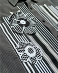 Bloom Box Crop – Charcoal Stripe with Black & White Ribbon & Floral Appliqué