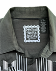 Bloom Box Crop – Charcoal Stripe with Black & White Ribbon & Floral Appliqué