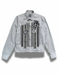Bloom Box Crop – Grey Stripe with Black & White Ribbon & Floral Appliqué