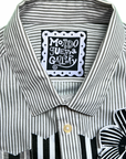 Bloom Box Crop – Grey Stripe with Black & White Ribbon & Floral Appliqué