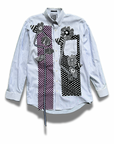 Gallery Pocket Shirt – Blue & White Stripe with Pink Checker Ribbon