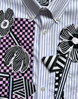 Gallery Pocket Shirt – Blue & White Stripe with Pink Checker Ribbon