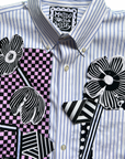 Gallery Pocket Shirt – Blue & White Stripe with Pink Checker Ribbon