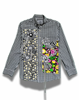 Gallery Pocket Shirt – Black & White Checker with Neon Flower Appliqué