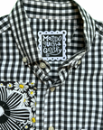 Gallery Pocket Shirt – Black & White Checker with Neon Flower Appliqué