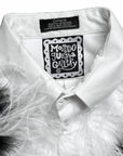Ostrich Bloom Shirt – White with Custom Feather Pompoms
