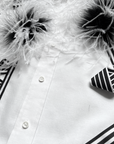 Ostrich Bloom Shirt – White with Custom Feather Pompoms