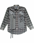 Gallery Pocket Shirt – Grey Plaid with Ribbon & Texture Detail