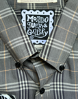 Gallery Pocket Shirt – Grey Plaid with Ribbon & Texture Detail
