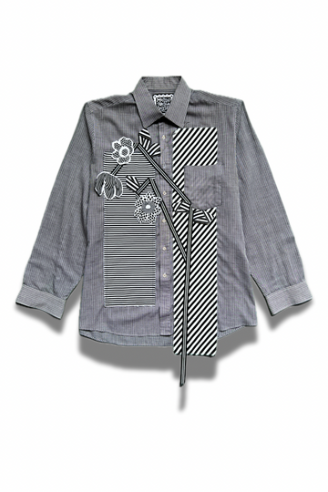 Gallery Pocket Shirt – Grey Pullover with Ribbon Brushwork
