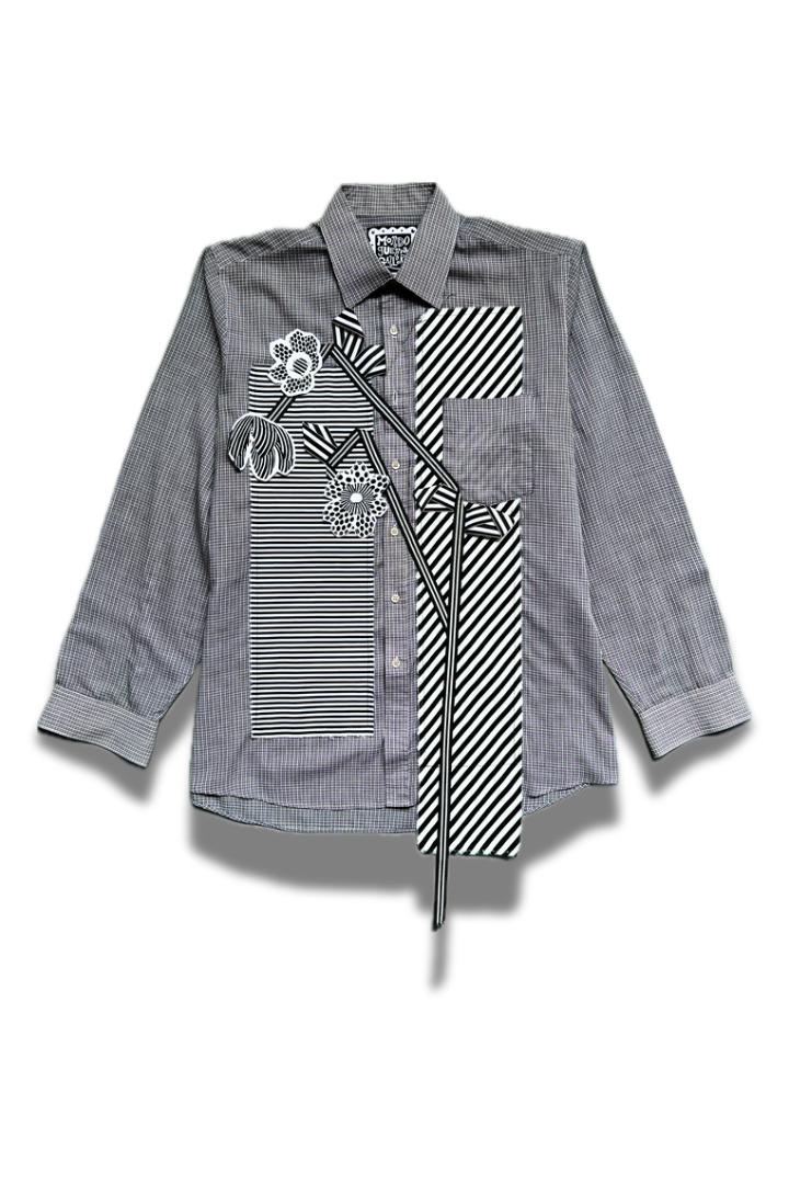 Gallery Pocket Shirt – Grey Pullover with Ribbon Brushwork