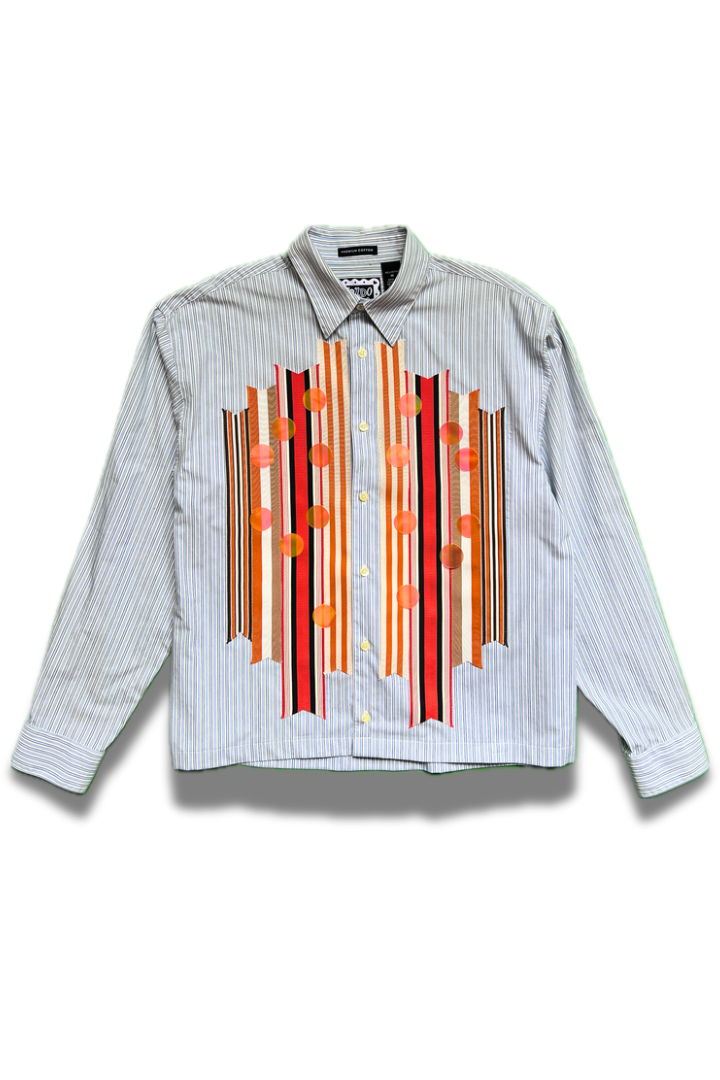Sparkle Box Crop – Blue Stripe with Orange Ribbon & Paillettes