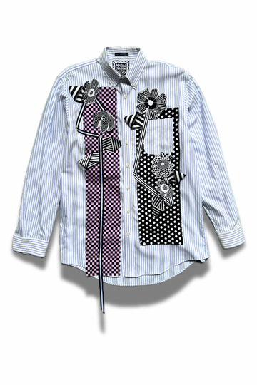 Gallery Pocket Shirt – Blue & White Stripe with Pink Checker Ribbon