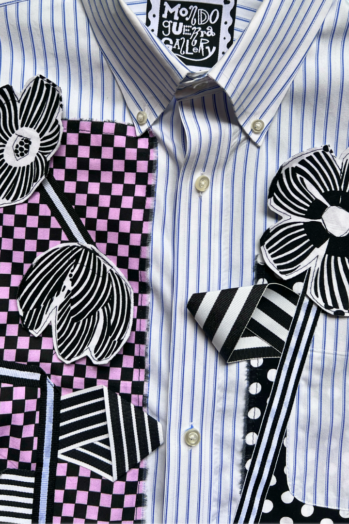Gallery Pocket Shirt – Blue & White Stripe with Pink Checker Ribbon