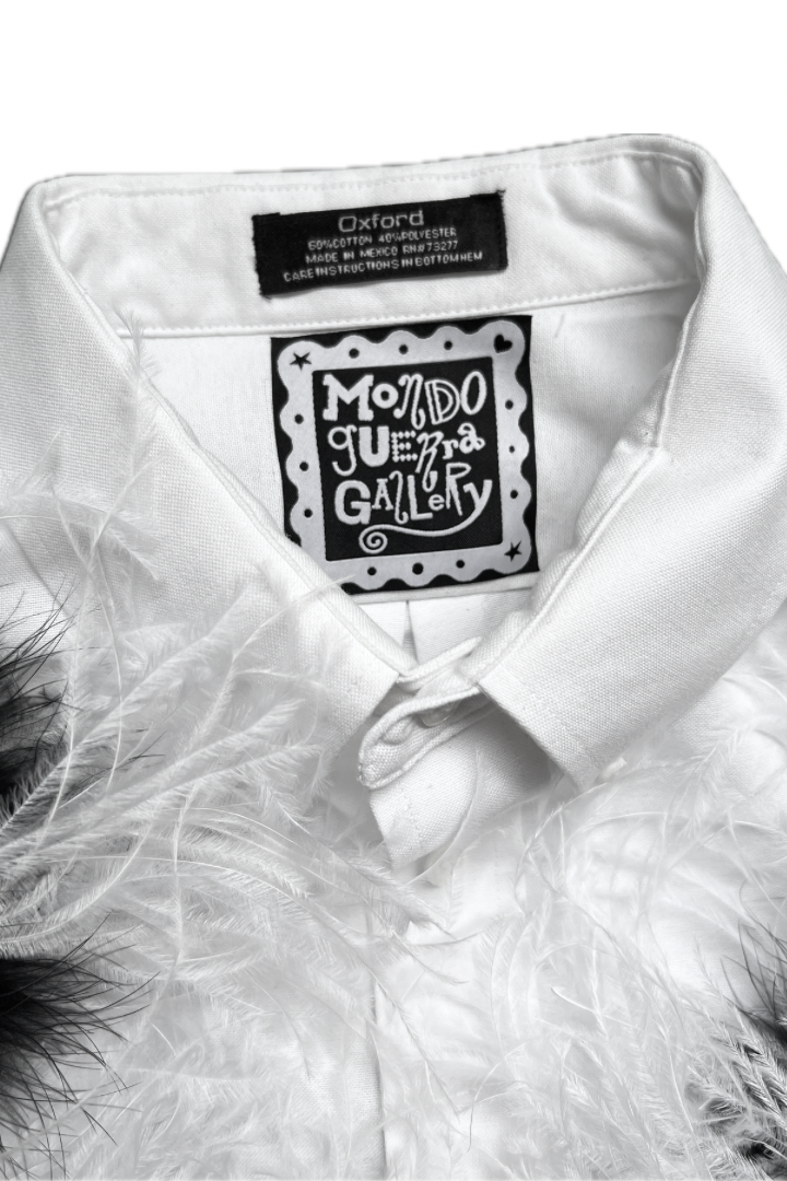 Ostrich Bloom Shirt – White with Custom Feather Pompoms