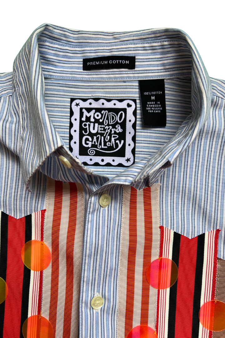 Sparkle Box Crop – Blue Stripe with Orange Ribbon & Paillettes
