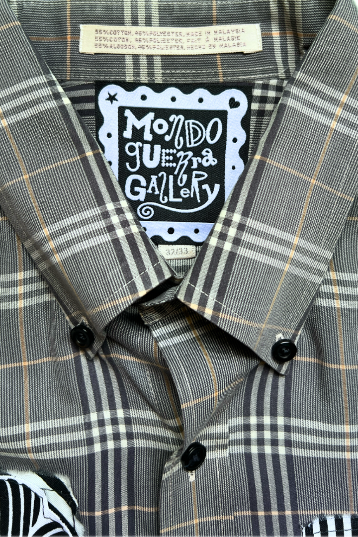 Gallery Pocket Shirt – Grey Plaid with Ribbon & Texture Detail