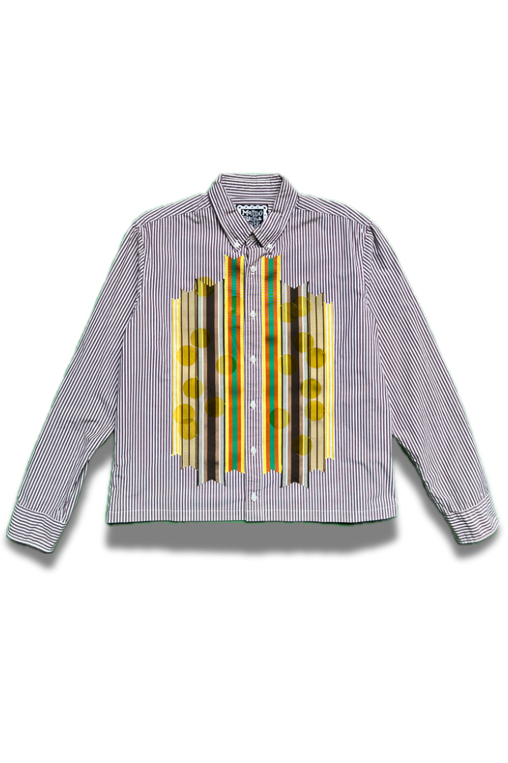 Sparkle Box Crop – Maroon Stripe with Earthtone Ribbon & Yellow Paillettes