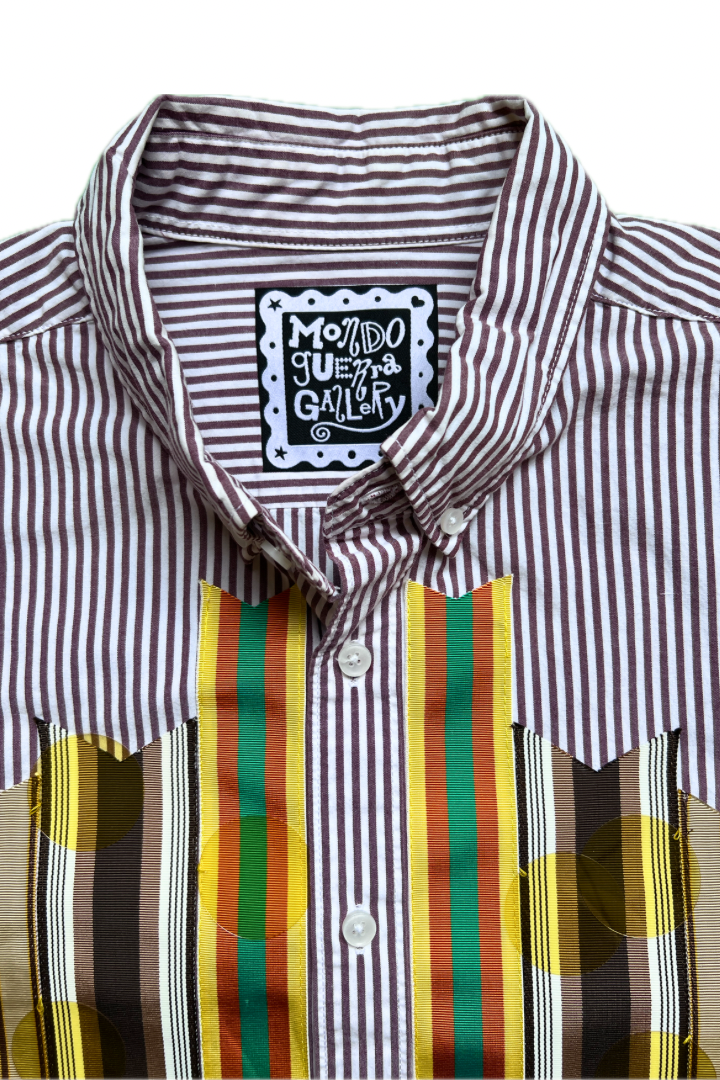 Sparkle Box Crop – Maroon Stripe with Earthtone Ribbon & Yellow Paillettes