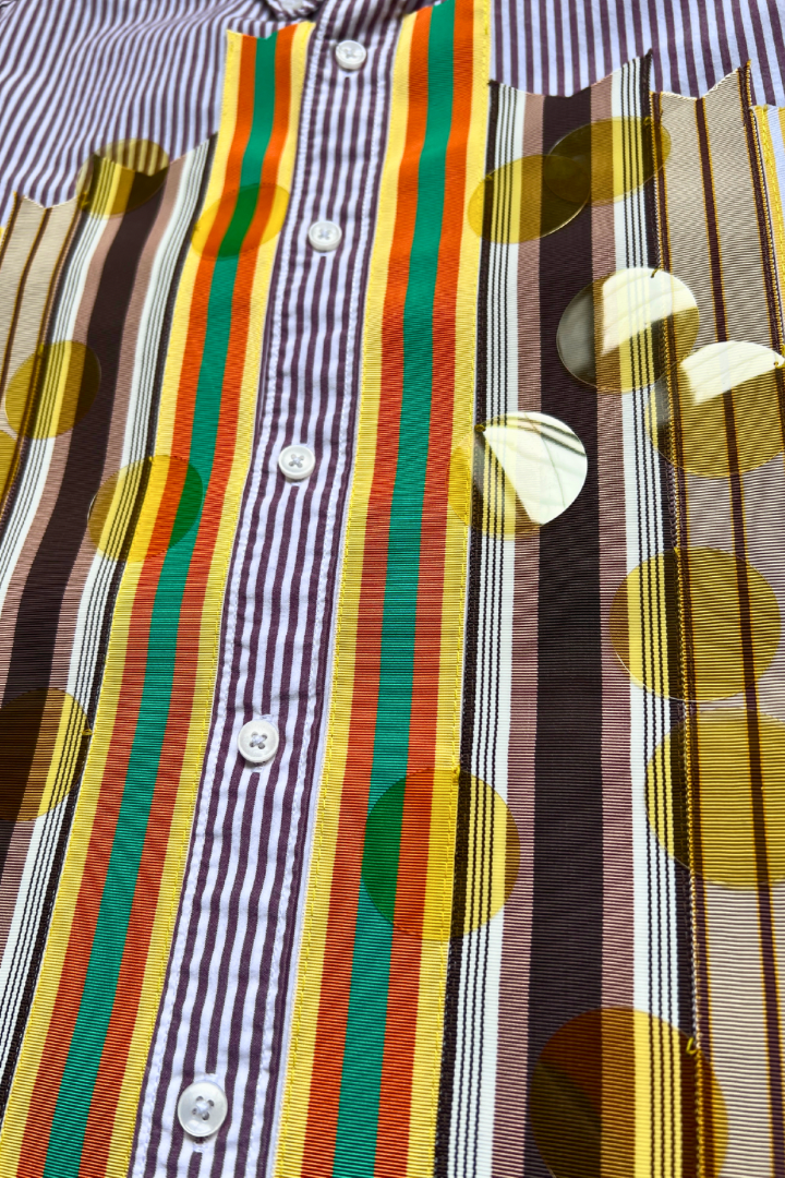 Sparkle Box Crop – Maroon Stripe with Earthtone Ribbon & Yellow Paillettes